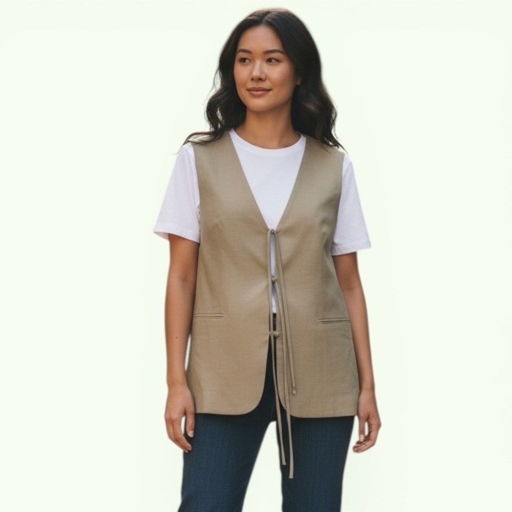 Topshop Womens Tan Tie Front Tailored Vest Sleeveless Jacket Size US 10 NEW